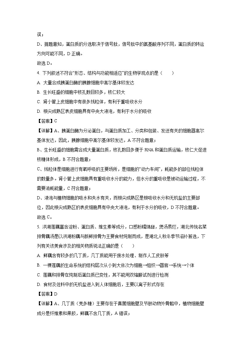 【生物】湖北省沙市中学2025-2026学年高一上学期11月期中试题（解析版）第3页