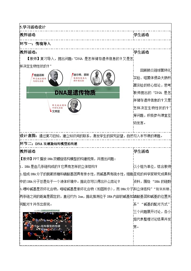 【同步授课教案】人教版高中生物必修二 遗传与进化第三章3.2 DNA的结构（表格版）第2页
