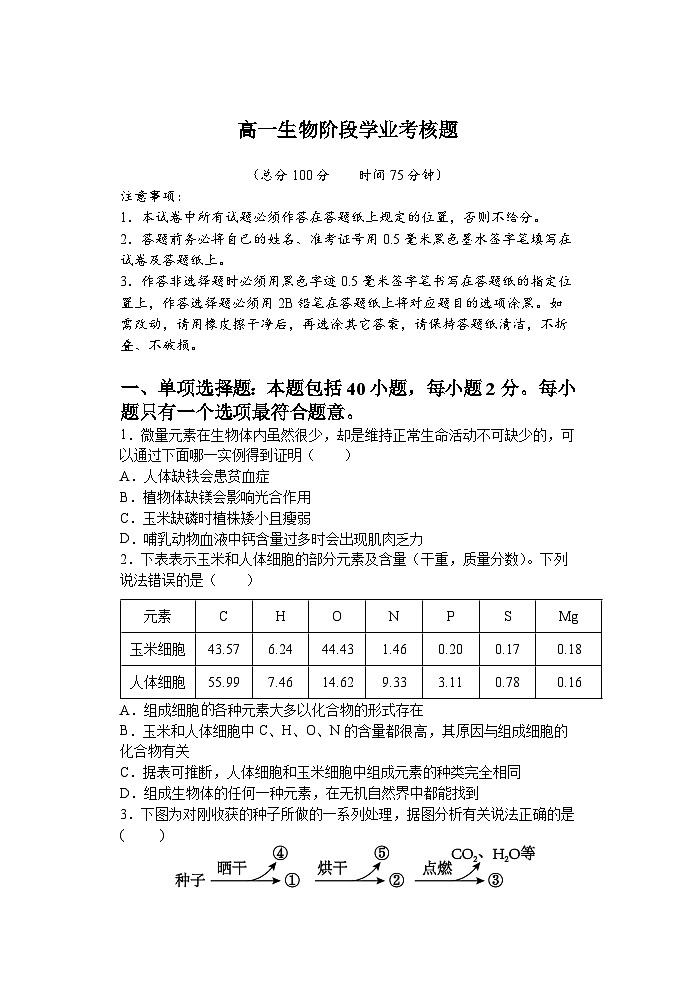 江苏省盐城市五校联盟2025-2026学年高一上学期12月月考生物试题第1页