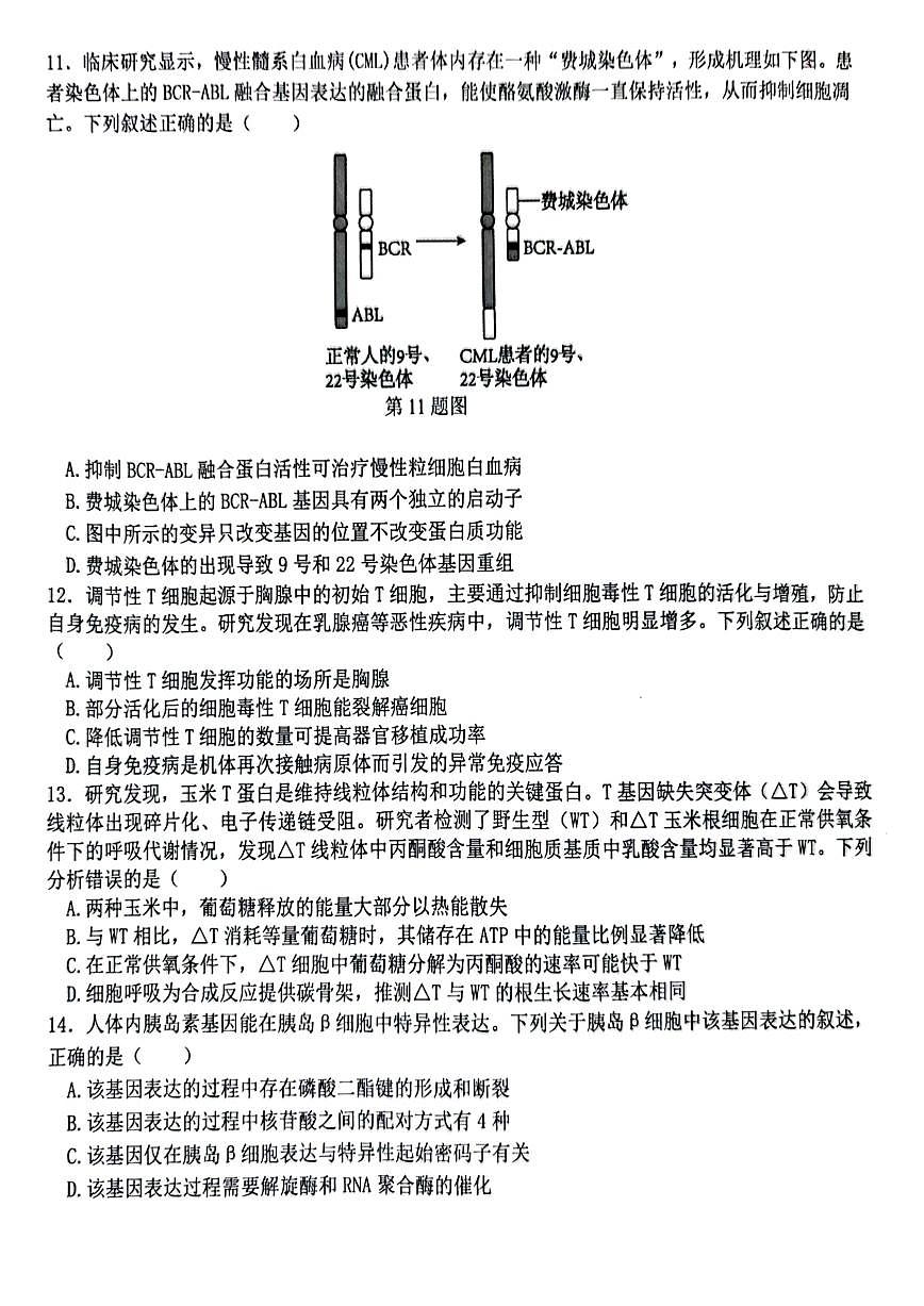 2026届浙江省北斗星盟高三上学期12月适应性考试生物试卷（有答案）第3页