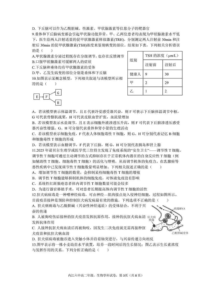 2025—2026学年四川省内江市第六中学高二上学期第二次月考生物试题（有答案）第3页