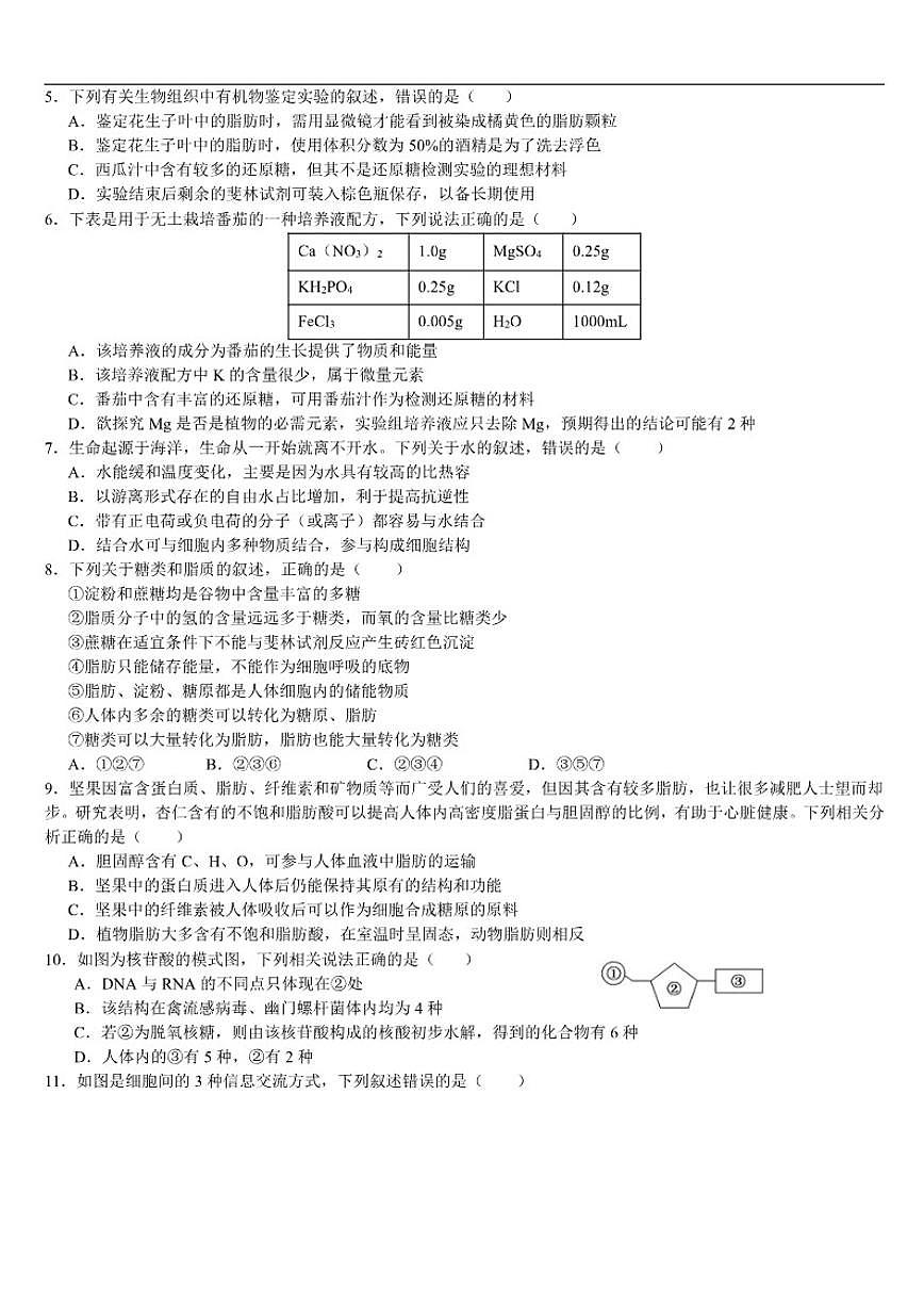 2025-2026学年云南省文山壮族苗族自治州文山市第一中学高一上学期12月月考生物试题（有答案）第2页