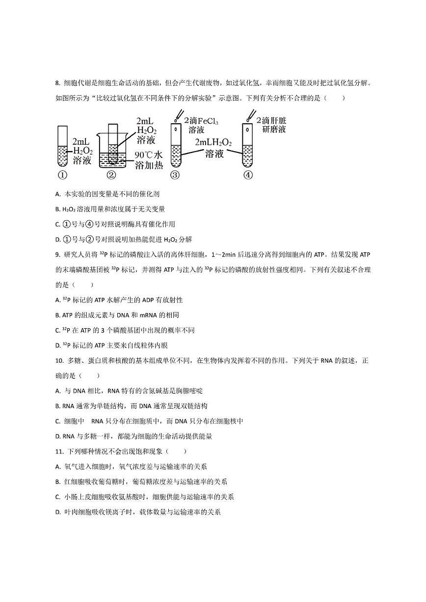 2025-2026学年四川省内江市资中县第二中学高一上学期12月月考生物试卷（有答案）第3页