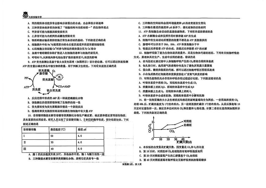 黑龙江省大庆实验中学实验二部2025-2026学年高一上学期期末考试生物试题第2页