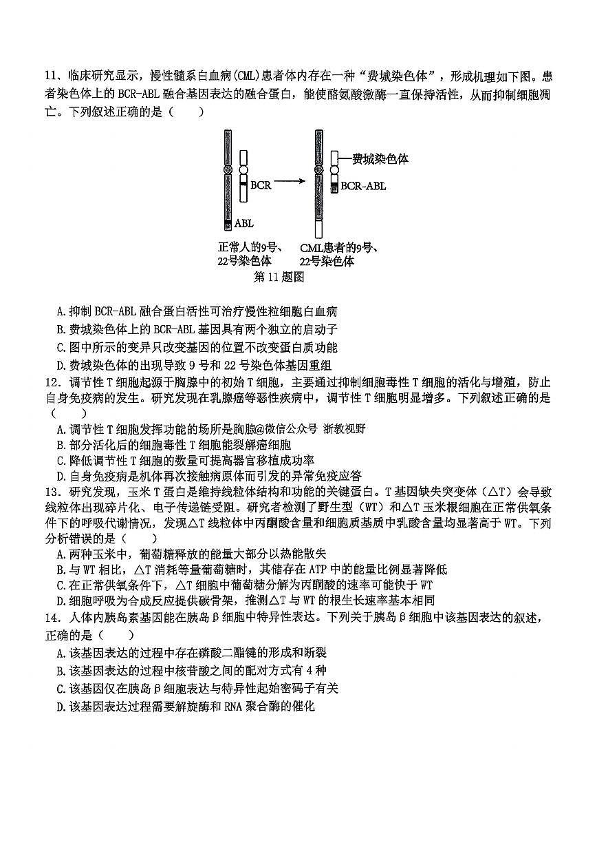 浙江省北斗星盟2025年12月高三上学期联考生物试卷（含答案）第3页
