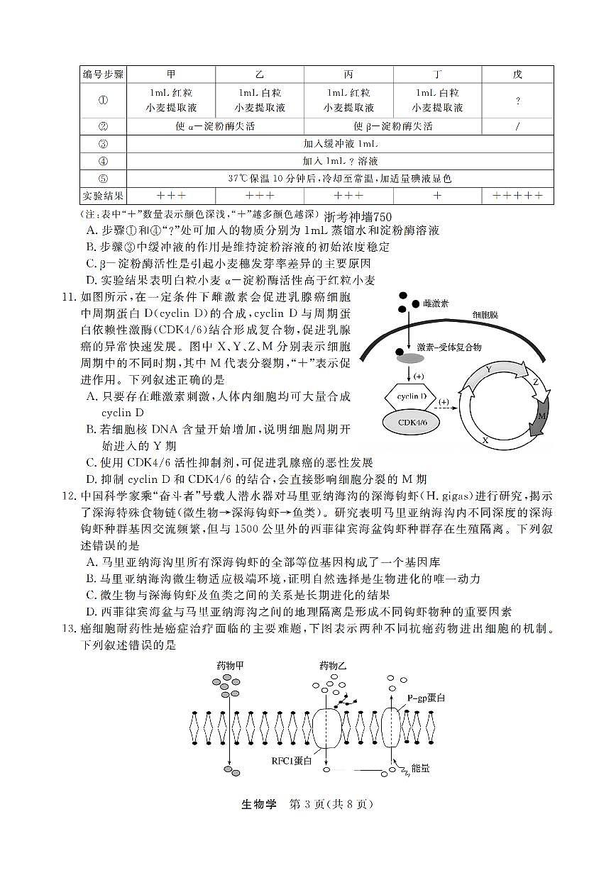 浙江省强基联盟2025-2026学年高二上学期12月联考生物试卷（含答案）第3页
