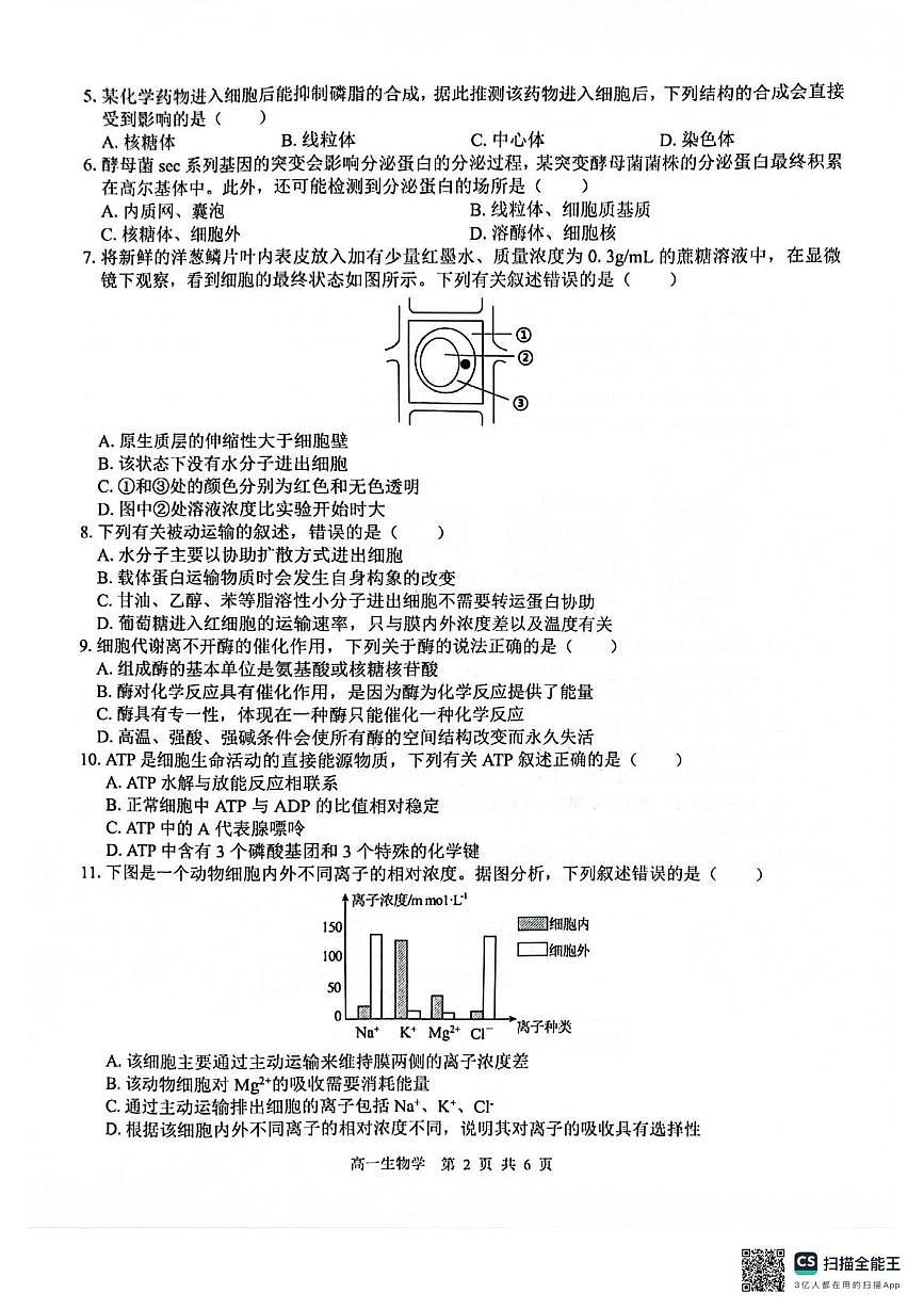 广西壮族自治区贵港市贵百河联考2025-2026学年高一上学期12月月考生物试卷（含答案）第2页