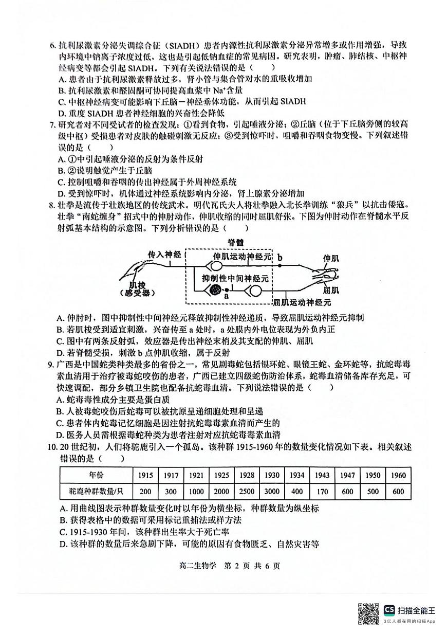 广西壮族自治区贵港市贵百河联考2025-2026学年高二上学期12月月考生物试卷（含答案）第2页