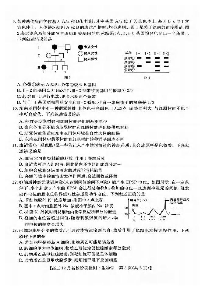 生物丨安徽省耀正优+2026届高三上学期12月名校阶段检测联考试卷及答案第3页