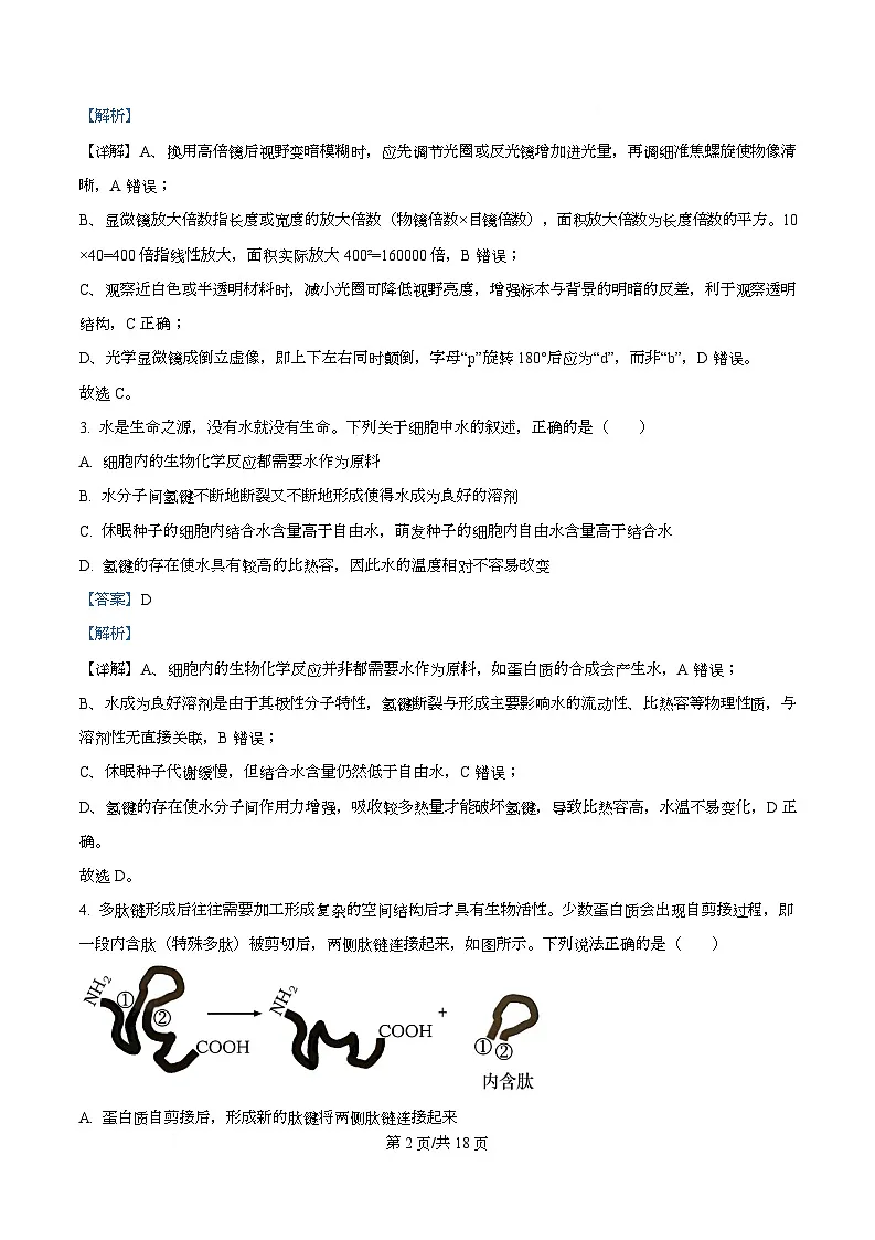 湖北省随州部分学校2025-2026学年高一上学期12月月考生物试题 Word版含解析第2页