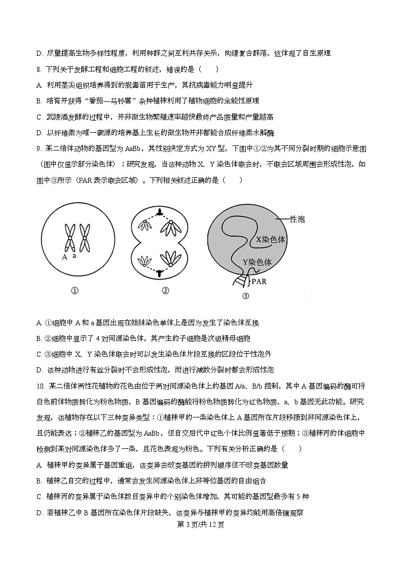 湖南省湘一名校2026届高三上学期12月月考生物试题（原卷版）第3页