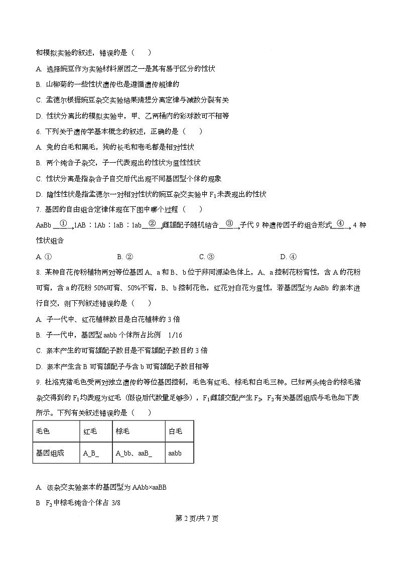 四川省眉山市仁寿县第一中学南校区2025-2026学年高二上学期11月期中生物试题（原卷版）第2页
