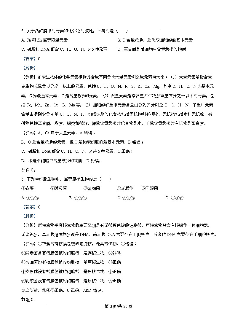 四川省资阳市安岳中学2024-2025学年高一上学期12月月考生物试题 Word版含解析第3页
