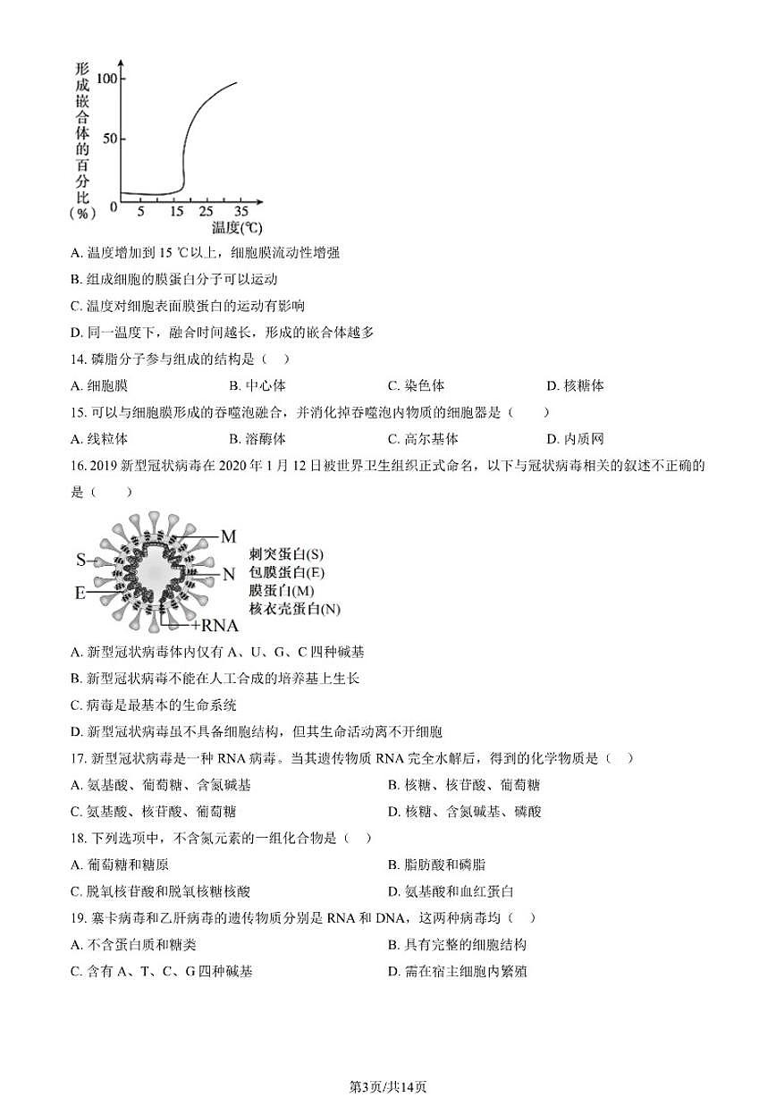 2025北京大兴一中高一（上）期中生物（教师版）（有解析）第3页