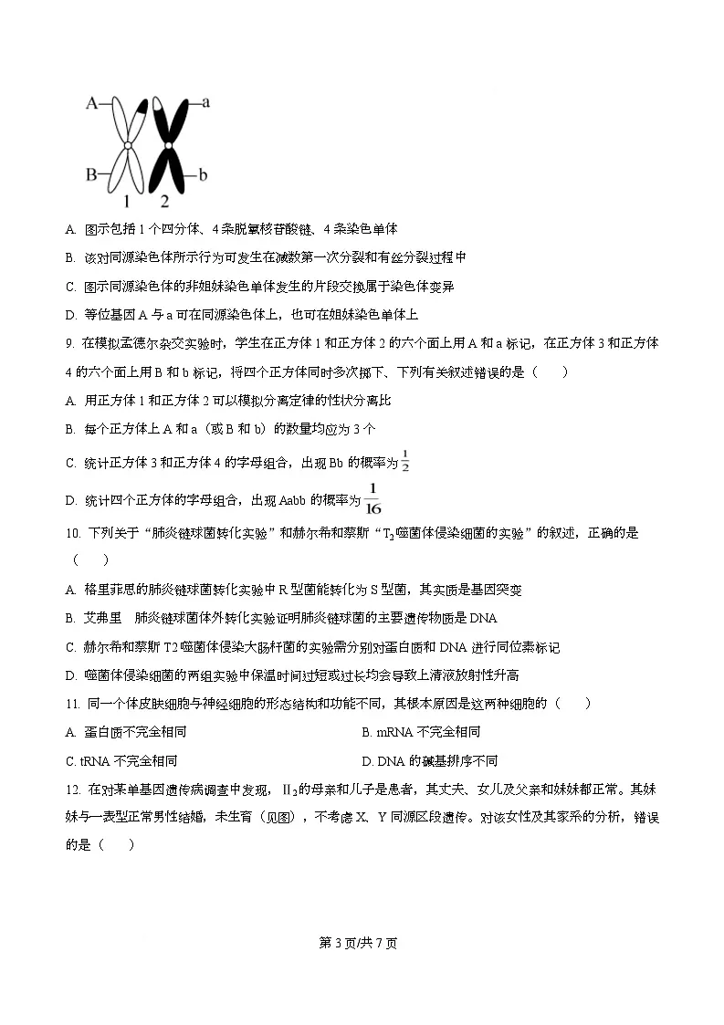 2026届四川省眉山市仁寿县第一中学（北校区）高三一模生物试题（原卷版）第3页