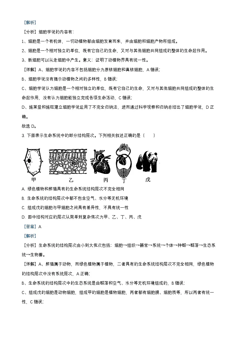 北京市丰台区2024_2025学年高一生物上学期期末试题含解析第2页