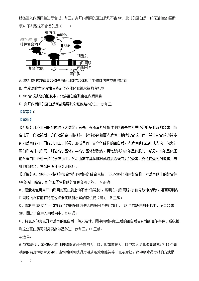 福建省泉州市五中高一上学期期末考试生物试卷（解析版）-A4第3页
