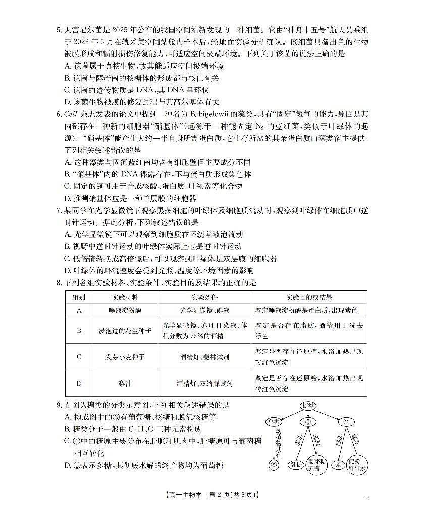 金太阳重庆市2025-2026学年高一上学期12月考试（26-160A）生物试卷（含答案）第2页