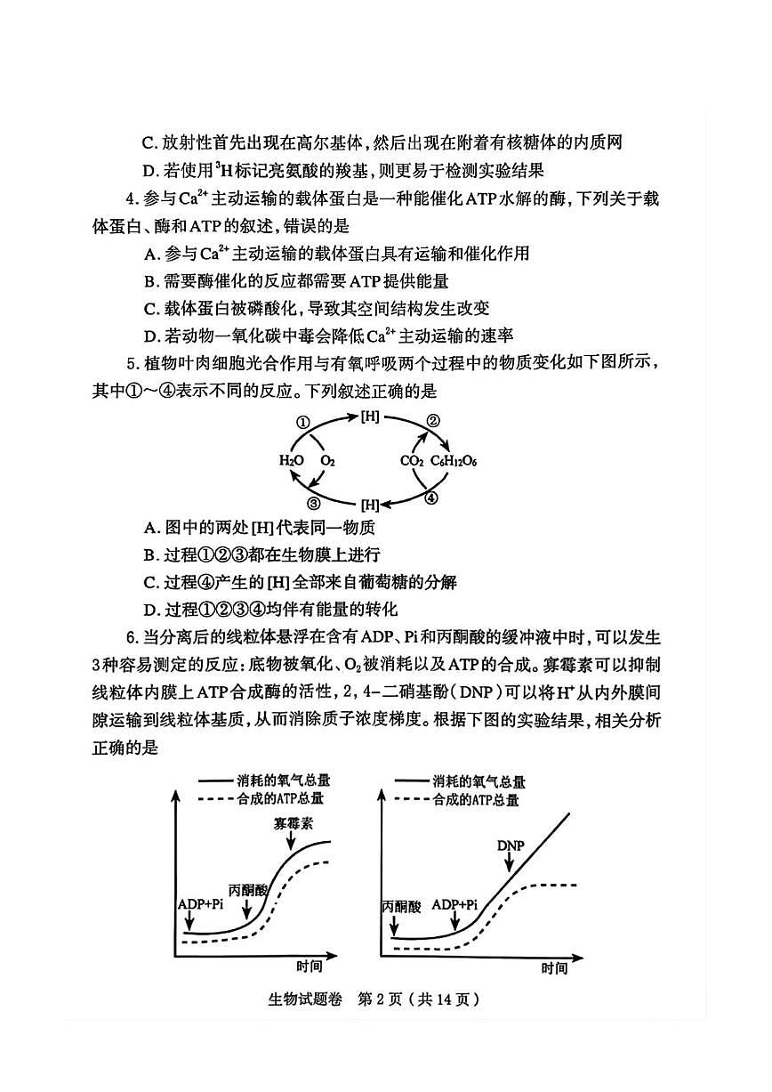 河南省郑州市2026届高三上学期第一次质量预测生物试题第2页