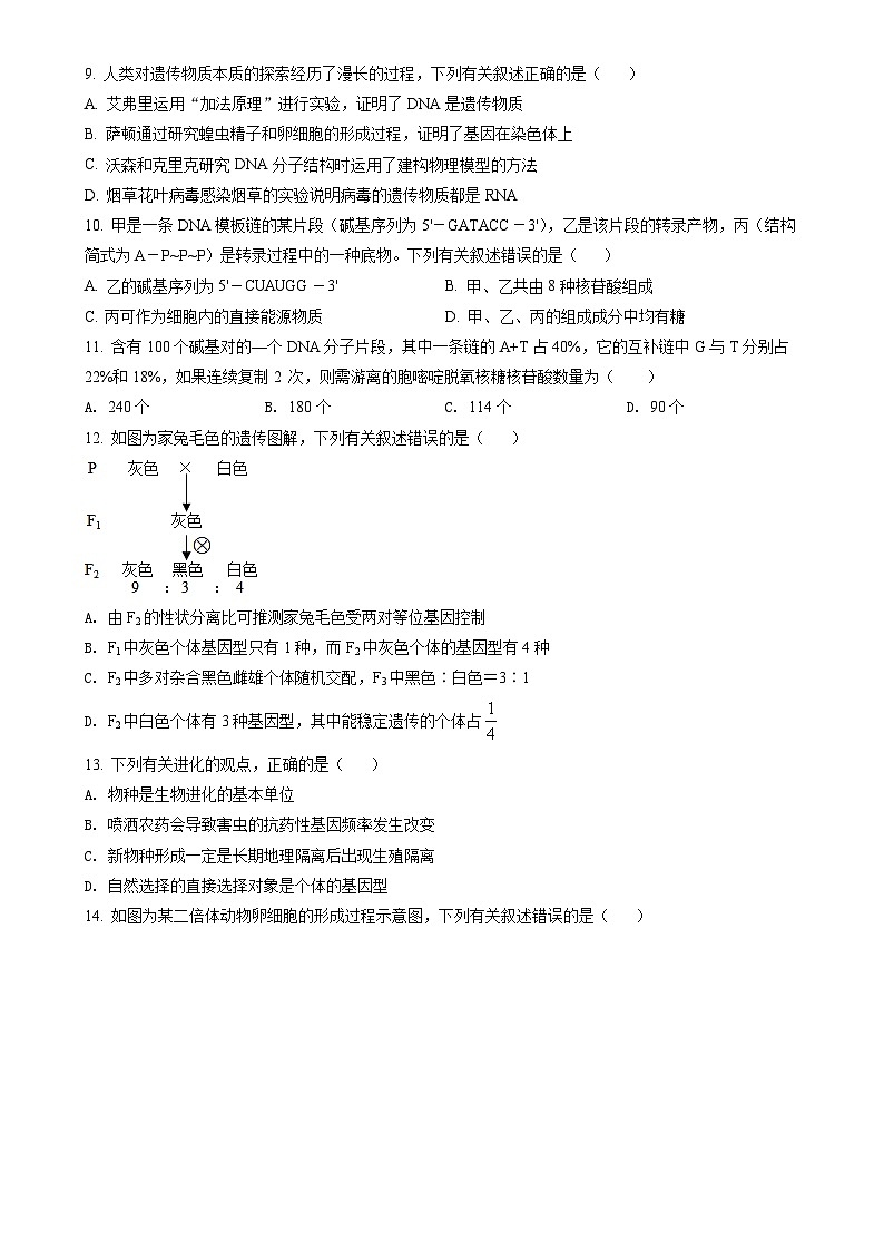 福建省泉州市2021-2022学年高一下学期期末教学质量监测生物试题（原卷版）-A4第2页