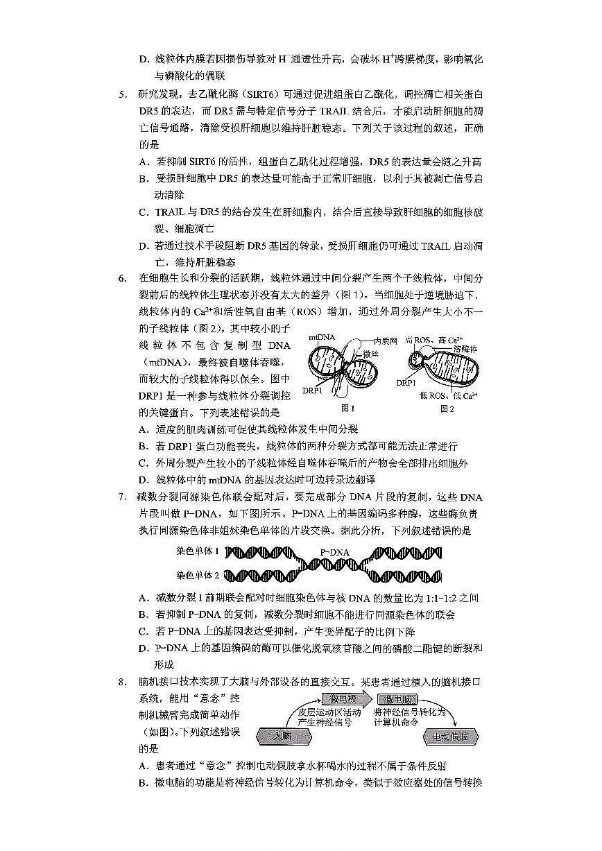 生物-重庆市普通高中学业水平选择性考试2026年高考模拟调研卷（一）试卷及答案第2页