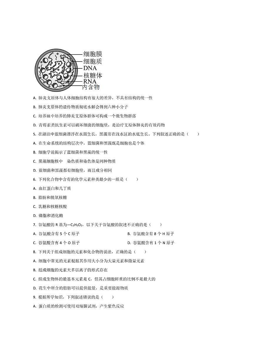 2025-2026学年广东省八校联盟高一上学期教学质量检测（二）生物试卷（有答案）第2页