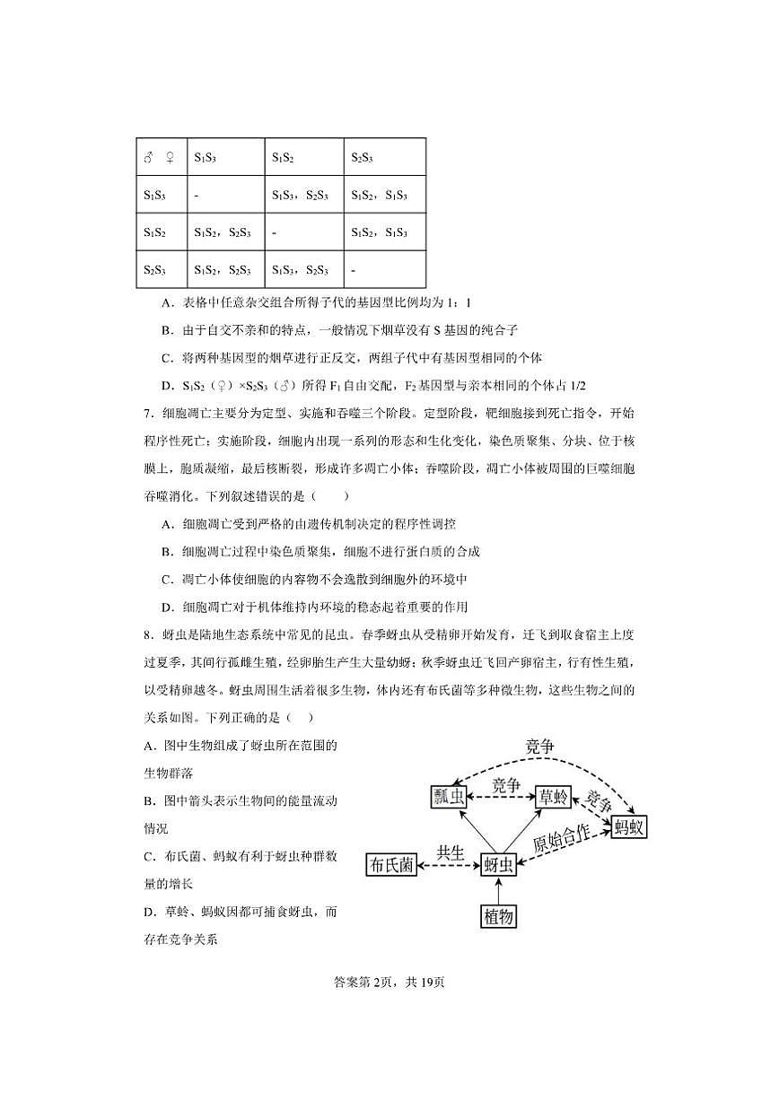 2025年下期邵阳市二中高二生物竞赛试卷第2页