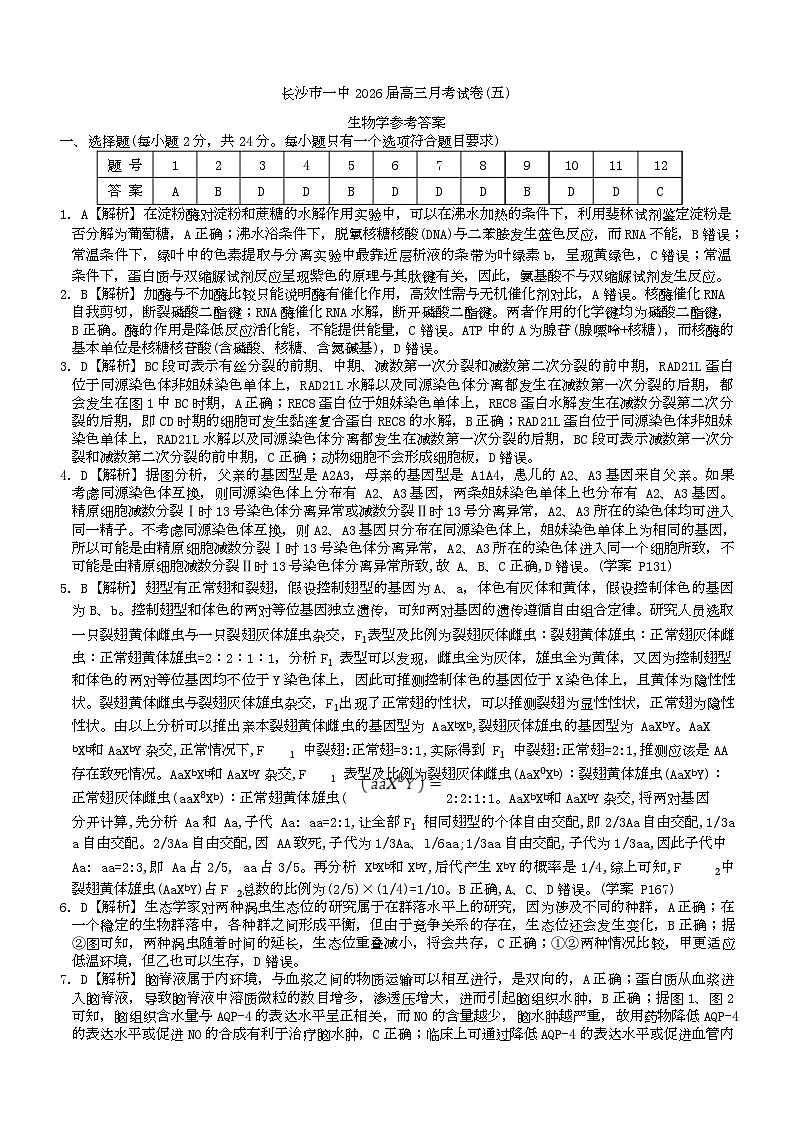 生物答案（26月考五Y）第1页