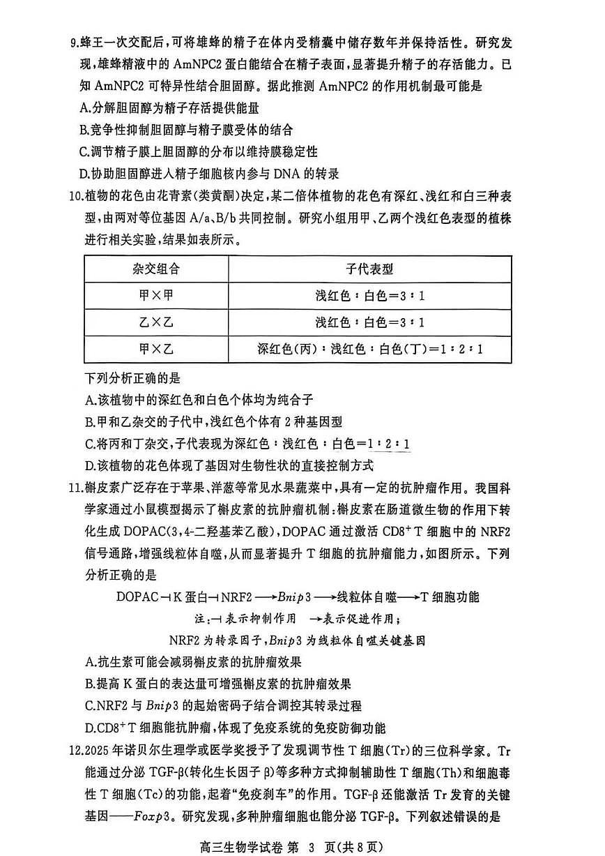 湖北省黄冈市2025-2026学年高三上学期1月期末考试 生物试题+答案第3页