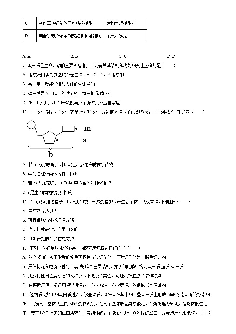 福建省三明市高一上学期四校联考期中生物试题（原卷版）-A4第3页