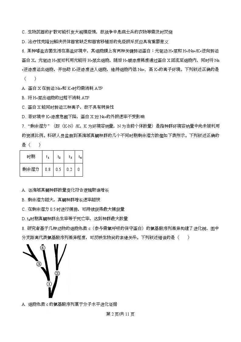 浙江省北斗星联盟2025-2026学年高三上学期第一次联考生物试题（原卷版）第2页