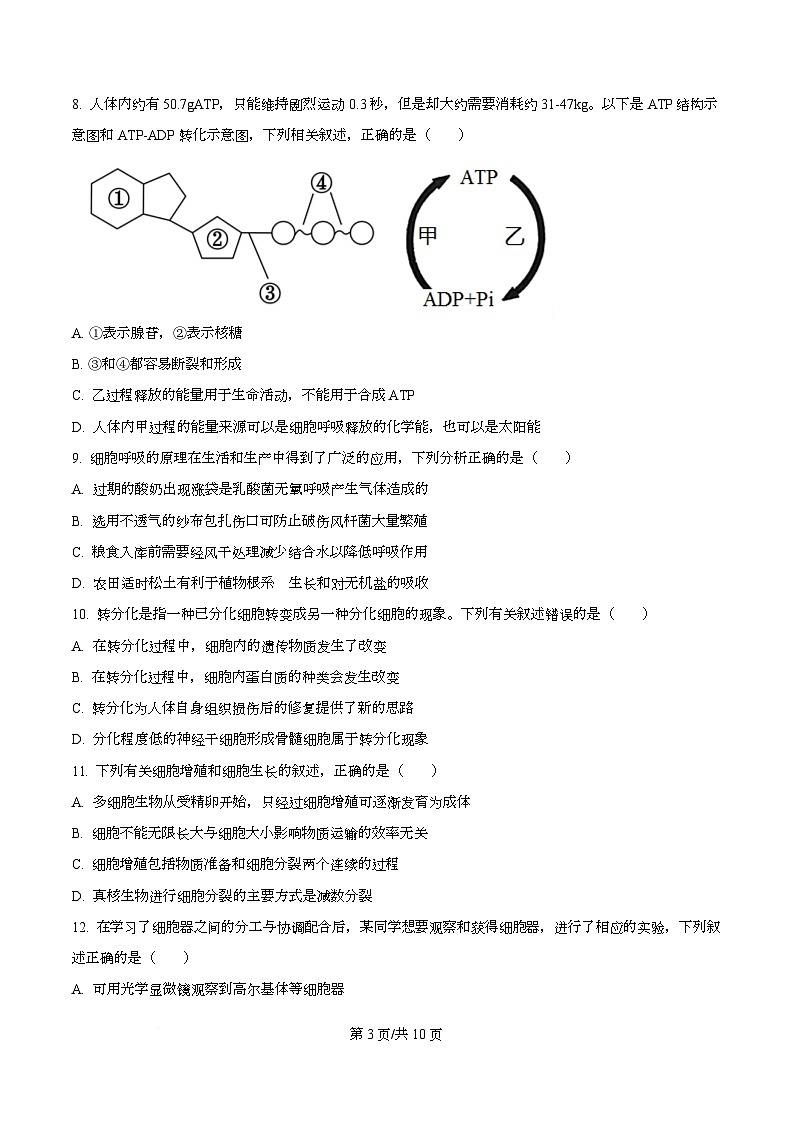 浙江省杭州市西湖区浙江大学附属中学2025-2026学年高一上学期12月月考生物试题（原卷版）第3页