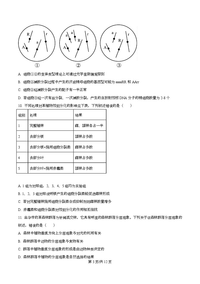 浙江省金华市卓越联盟2025-2026学年高二上学期12月月考生物试题（原卷版）第3页