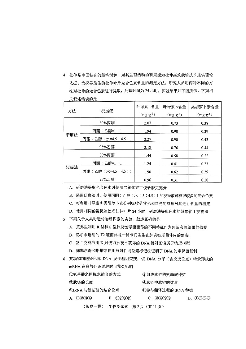 吉林省长春市2026届高三上学期1月一模试题 生物 含答案第2页