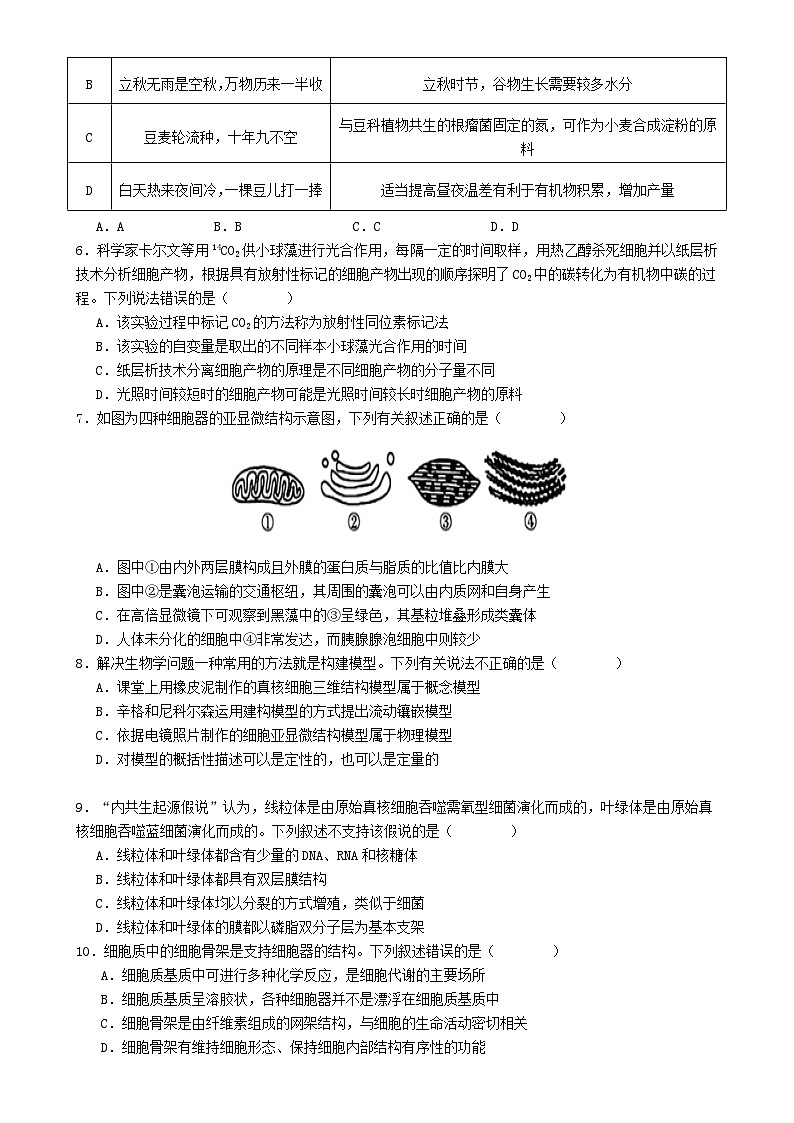 福建省龙岩市第一中学高一上学期第二次月考生物试题-A4第2页