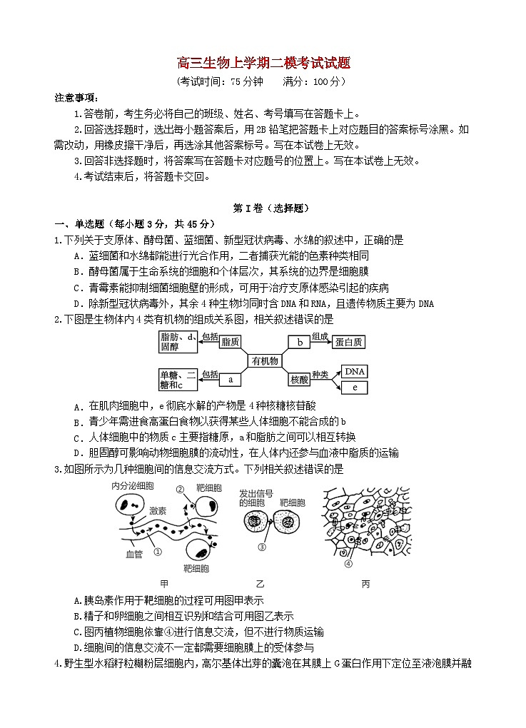 四川省遂宁市2025_2026学年高三生物上学期11月二模考试第1页