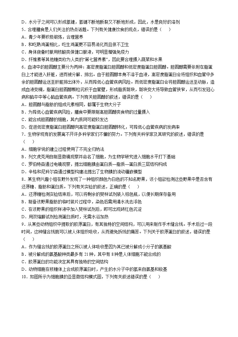 河北省保定市六校联盟2024-2025学年高一上学期11月期中联考生物试题（含答案）第2页