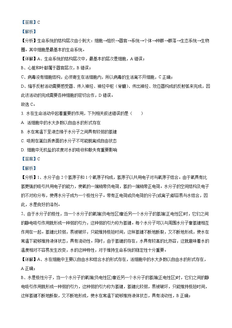 河北省衡水市冀州区河北冀州中学2024-2025学年高一上学期10月期中生物试题 Word版含解析第2页