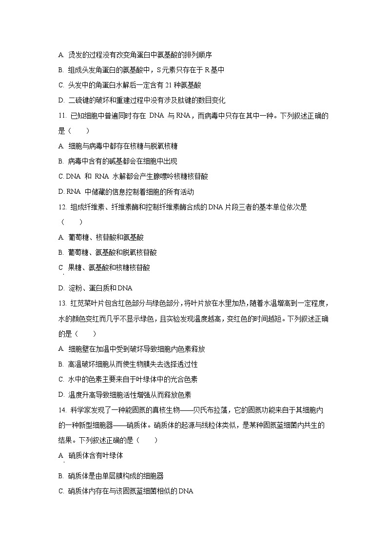 2025-2026学年陕西省神木中学高一上学期11月期中生物试卷（学生版）第3页
