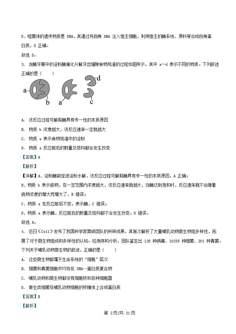 四川省内江市资中县2025_2026学年高一生物上学期12月月考试题含解析第2页