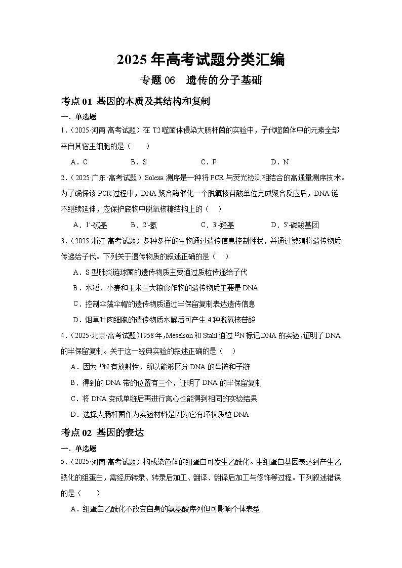 2025年高考生物试题分类汇编 专题06  遗传的分子基础第1页