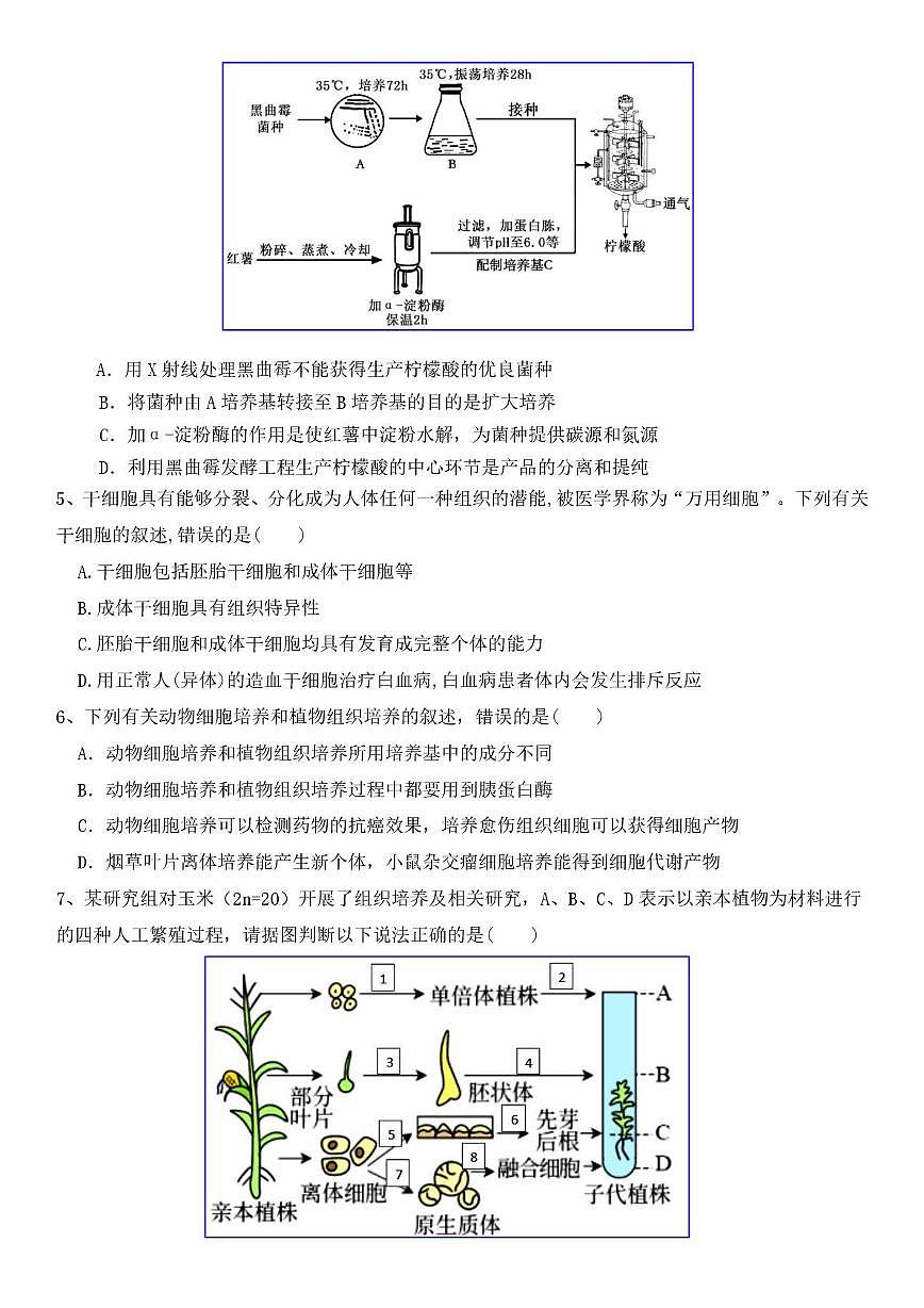 天津市武清区天和城实验中学2024-2025学年高二下学期第一次月考生物试卷第2页