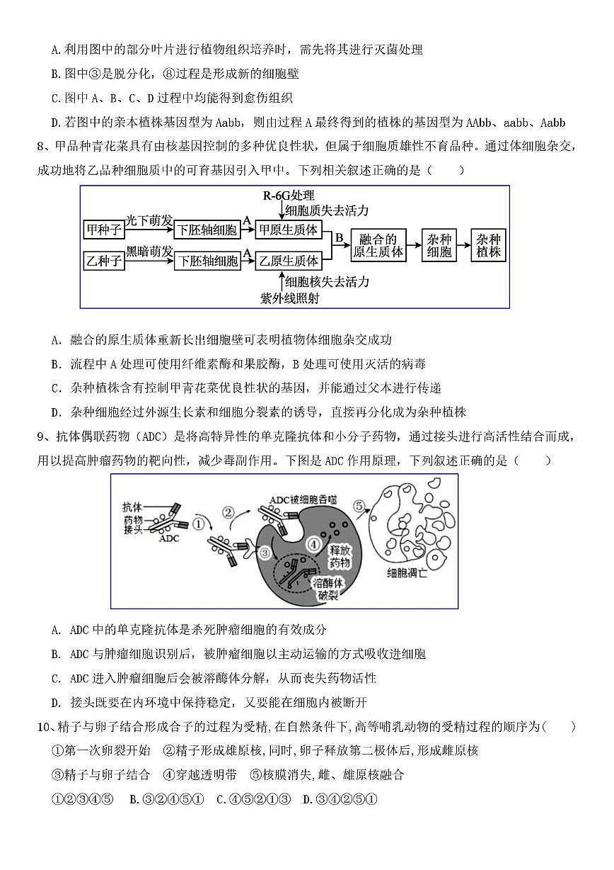 天津市武清区天和城实验中学2024-2025学年高二下学期第一次月考生物试卷第3页
