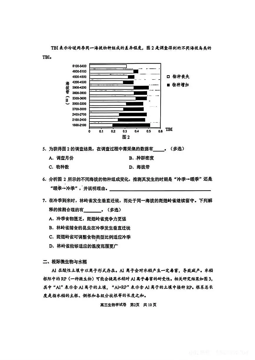 2026届上海市浦东新区高三上学期期末教学质量检测（一模）生物试题第2页