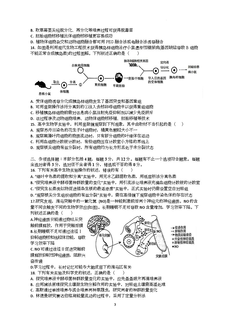 江苏省淮北中学、泗阳海门中学2025-2026学年高三上学期1月联考生物试题（月考）第3页