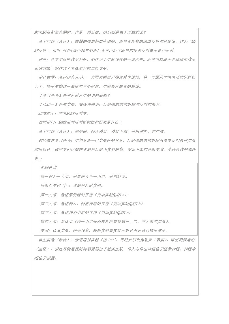 人教版高中生物学 选修1 稳态与调节2.2神经调节的基本方式表格式教案第2页