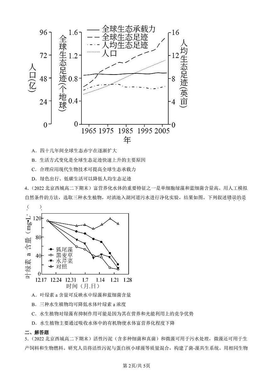 2021-2025北京重点校高二（下）期末生物汇编：人类活动对生态环境的影响第2页