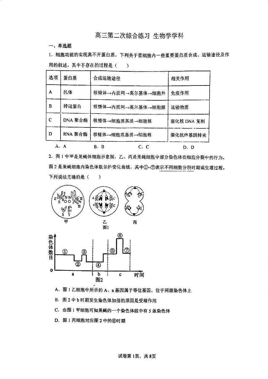 天津市河西区卓越中学2025-2026学年高三上学期12月月考生物试卷第1页