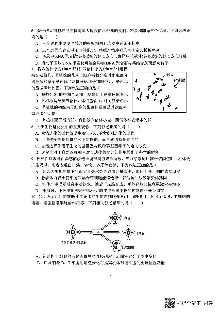 江苏省镇江市第一中学、镇江中学、大港中学、句容三中四校联考2025-2026学年高三上学期联考生物试题（月考）第2页
