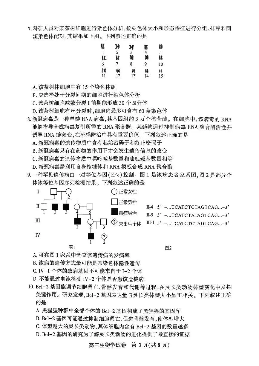 2026届湖北省荆州市高三上学期1月一模生物试题（高考模拟）第3页
